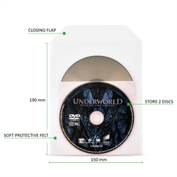 Funda DVD individual o doble con fieltro para almacenamiento de DVD - 50 uds.