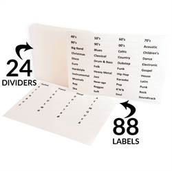 Divisores para CD que incluye etiquetas preimpresas por género - 24 uds.